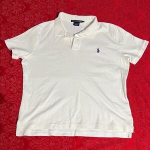 Polo Ralph Lauren Women’s Polo Shirt XL White Purple Pony Logo Classic Cotton